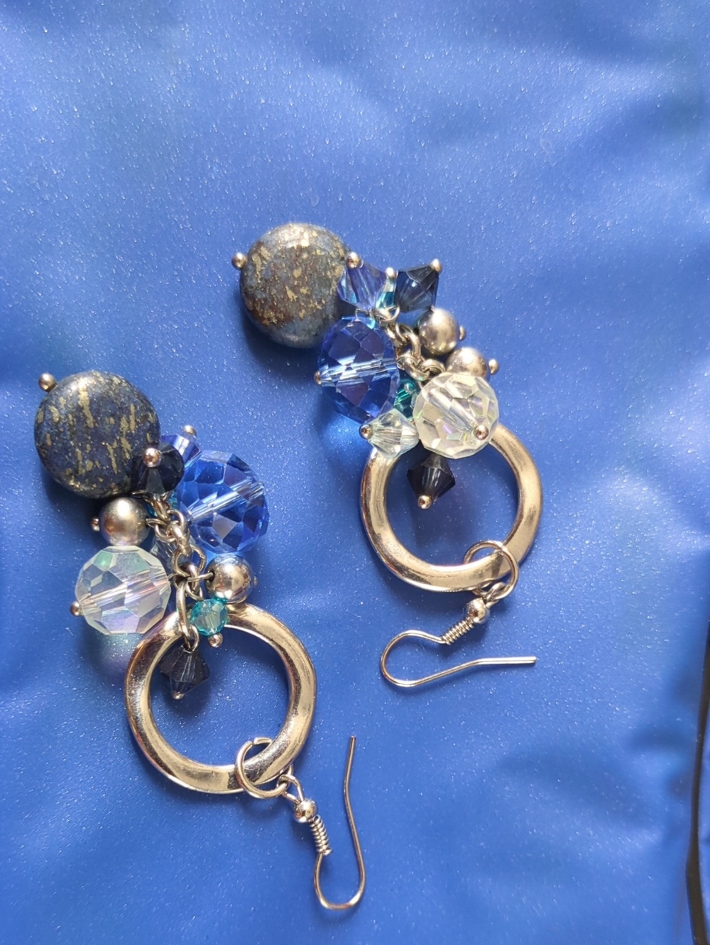 Dazzling Blue Crystal Drop Hoop Earrings